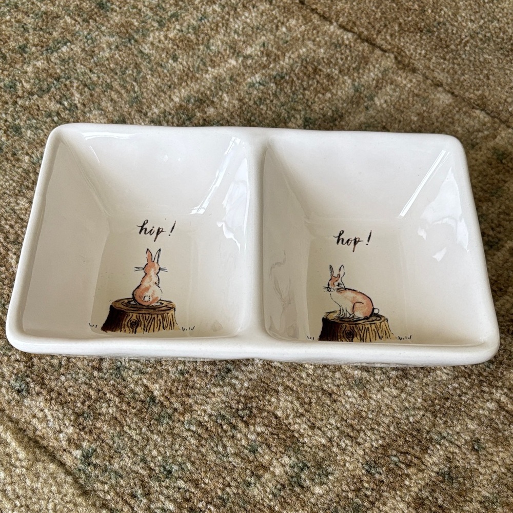 RAE DUNN Bunny Ceramic Divided Dish